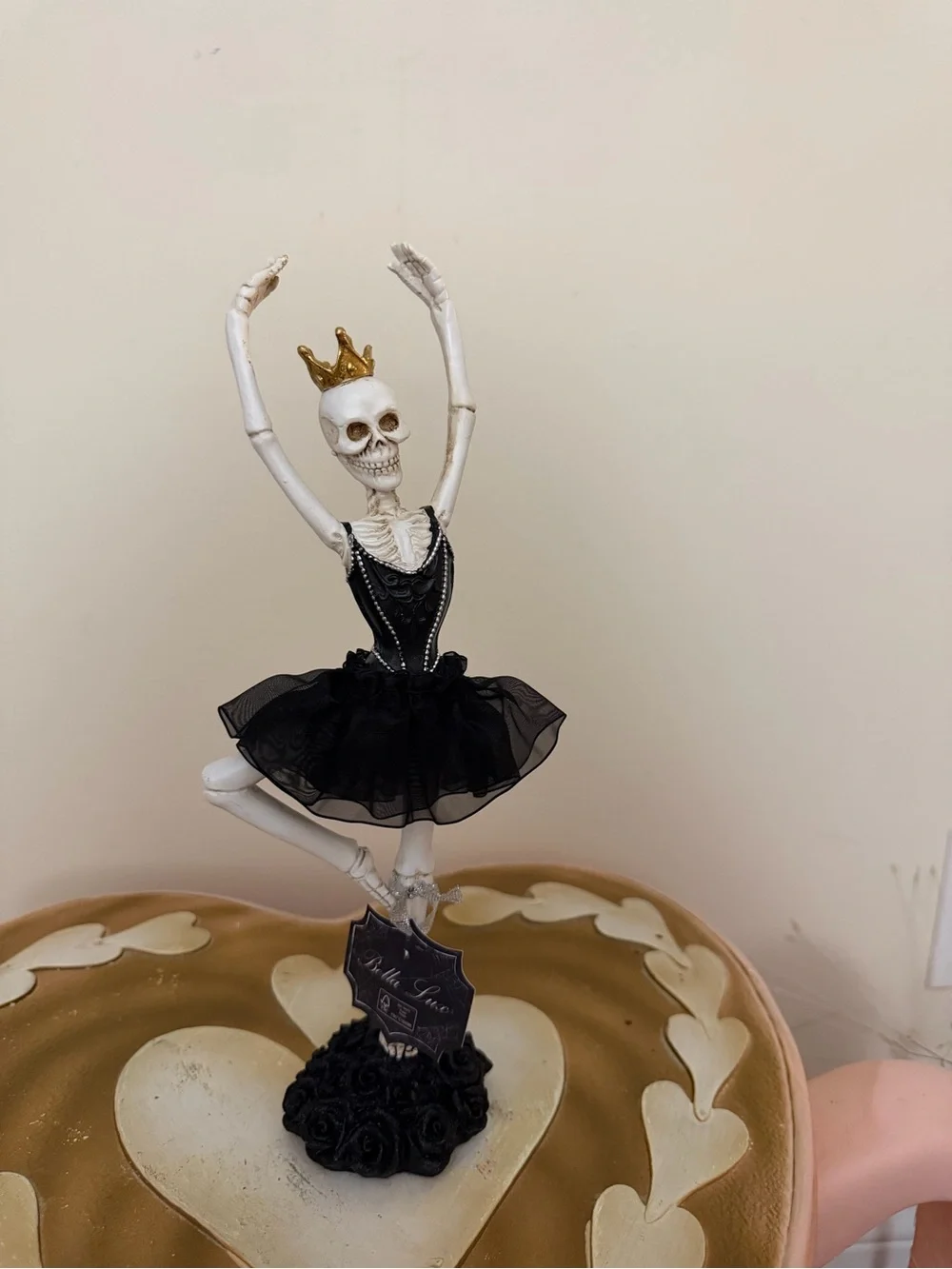 Bella Luxx Halloween Black Tutu Skeleton Ballerina with Gold Crown